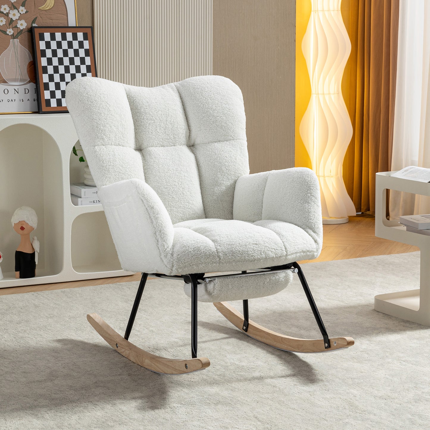 Teddy Fabric Nursery Rocking Chair with Adjustable Footstool - Ivory