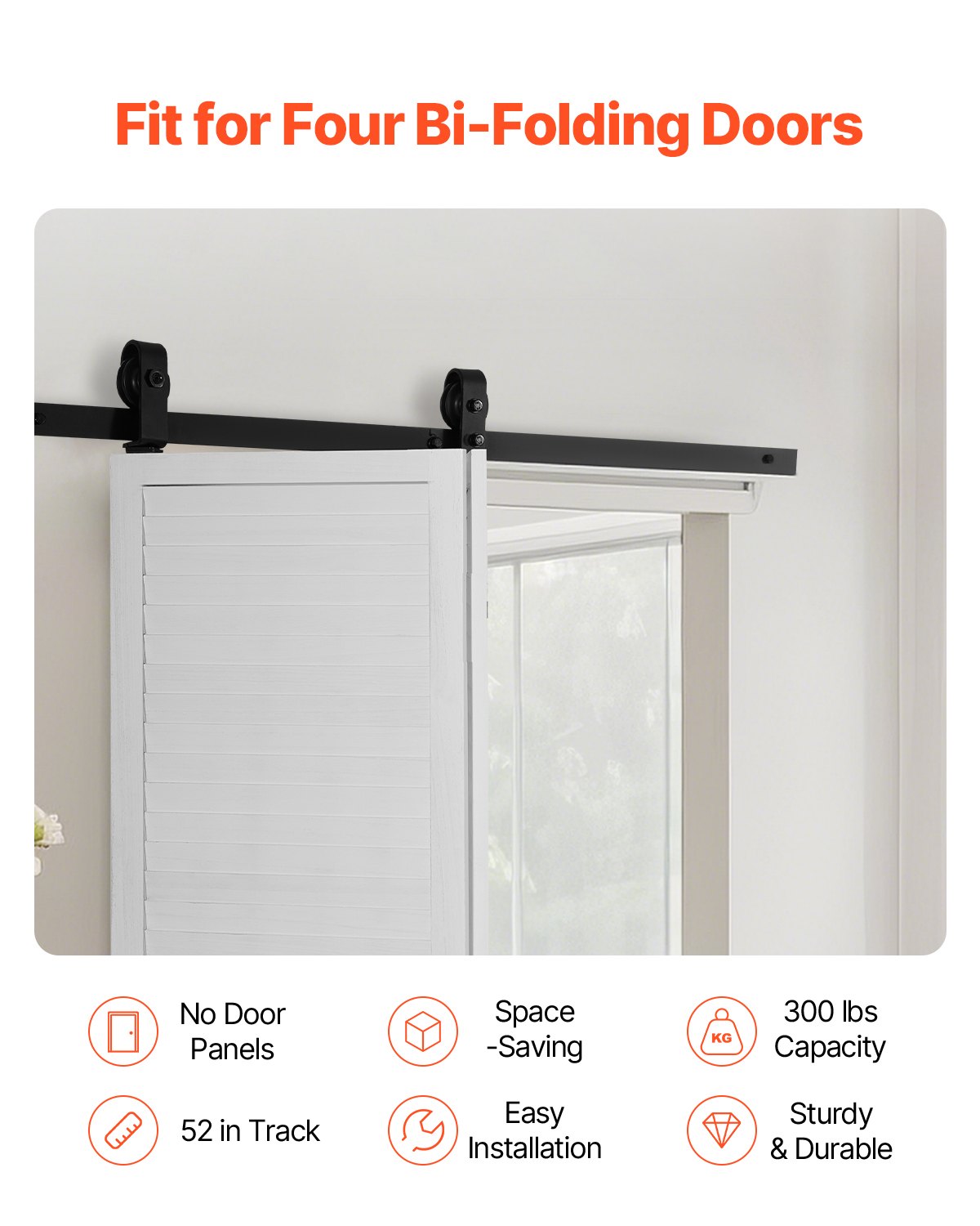 Bi-Folding Barn Door Hardware Track Kit 52 Feet for Two 24-Inch Doors - Black