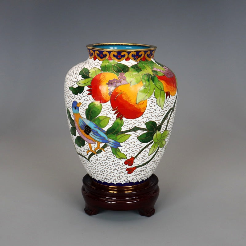 Traditional Copper Filigree Enamel Pomegranate Vase - Handmade Home Decor