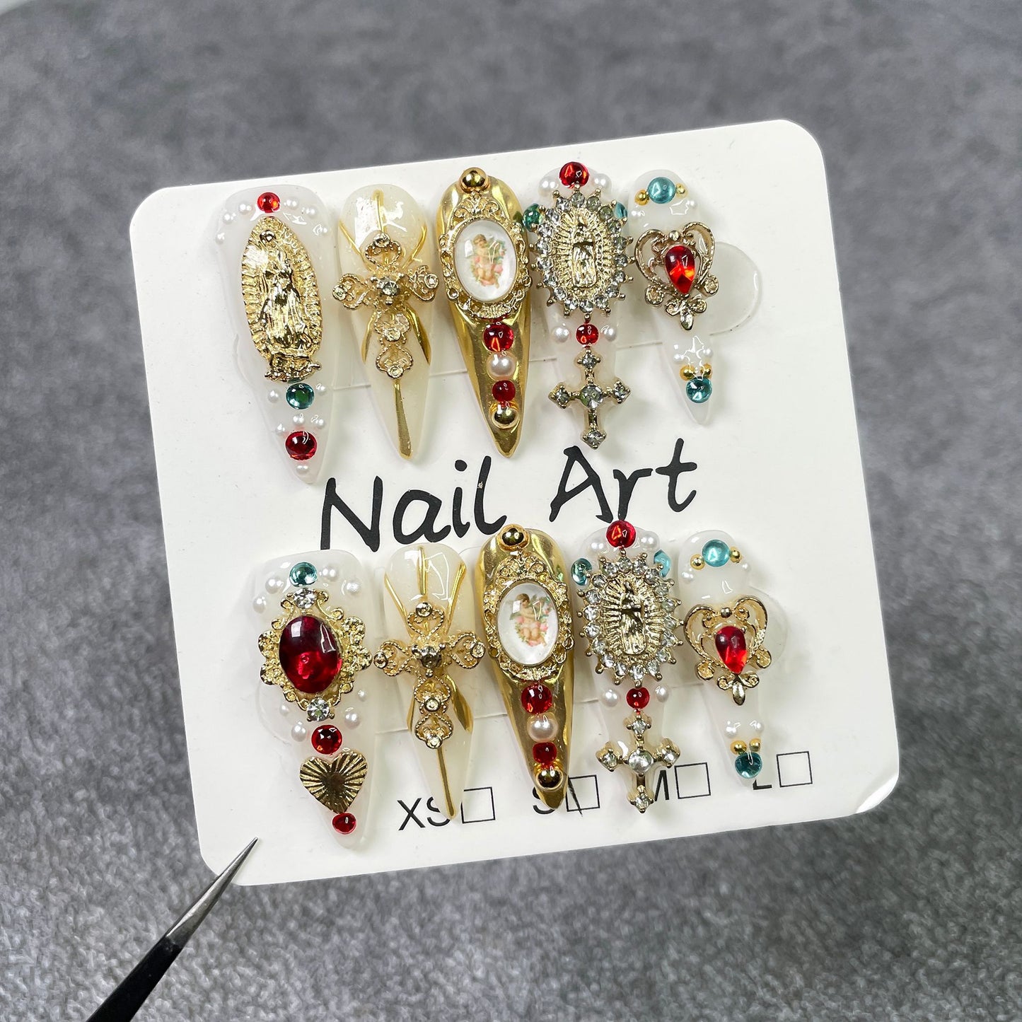 Retro Religious Nail Stickers Long Tip Nail Art Decals for Manicure