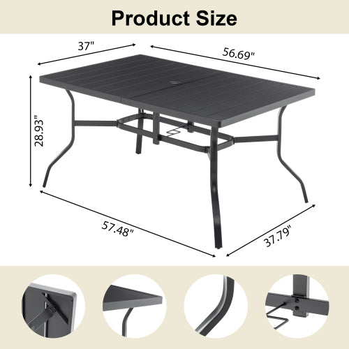 Outdoor Dining Table For 6, Powder-Coated Steel Slat Top With 2.16in