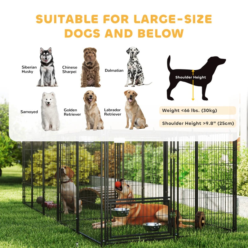 Large Outdoor Dog Kennel with Rotating Adjustable Feed Bowls Waterproof Canopy