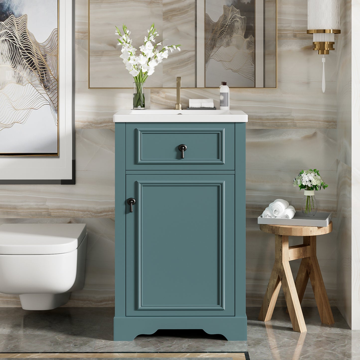 20-Inch Green Bathroom Vanity with Ceramic Sink & Soft Close Door