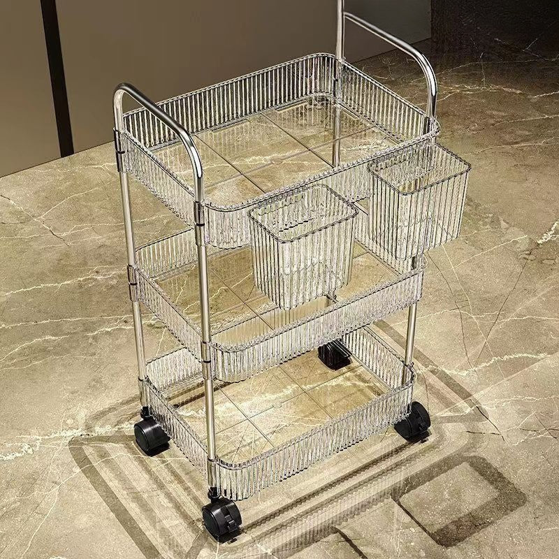 Clear Acrylic Snack Storage Cart with Basket - Modern Mobile Organizer