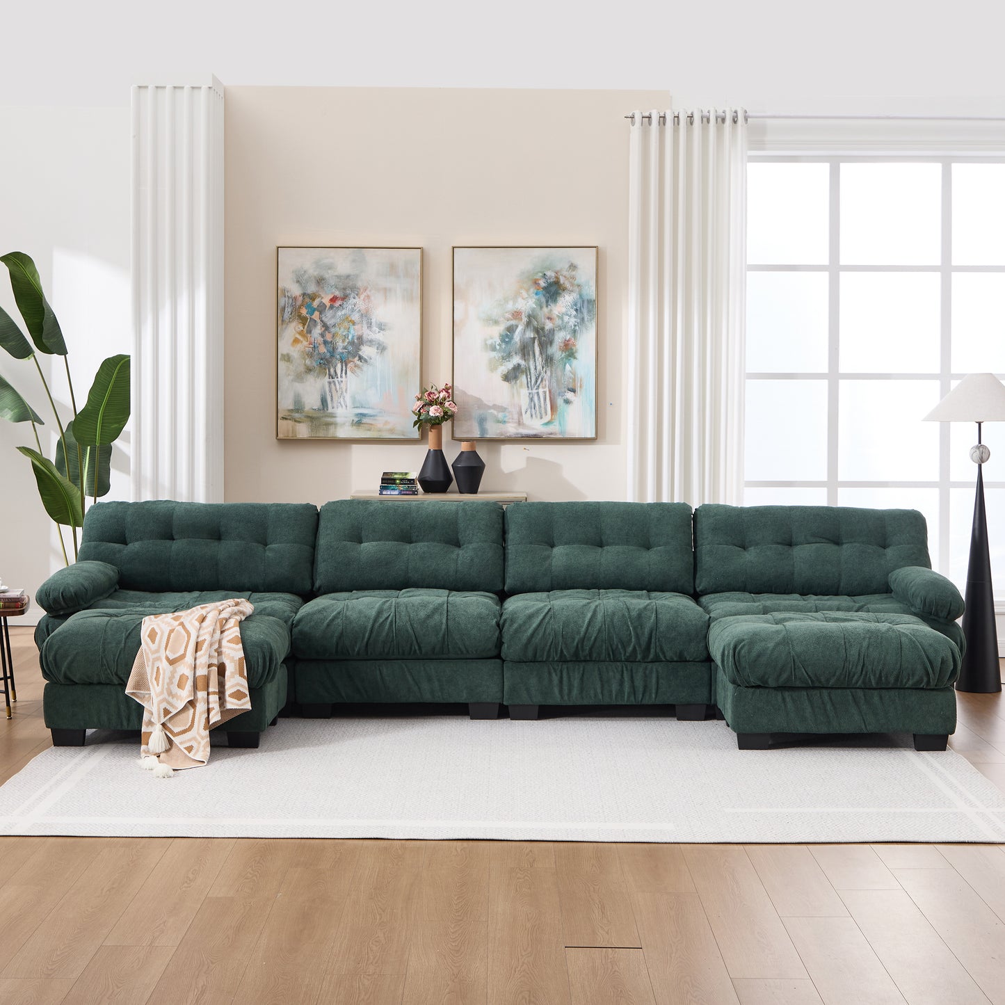 U Shaped Modular Sectional Sofa - Comfy Green Cloud Couch