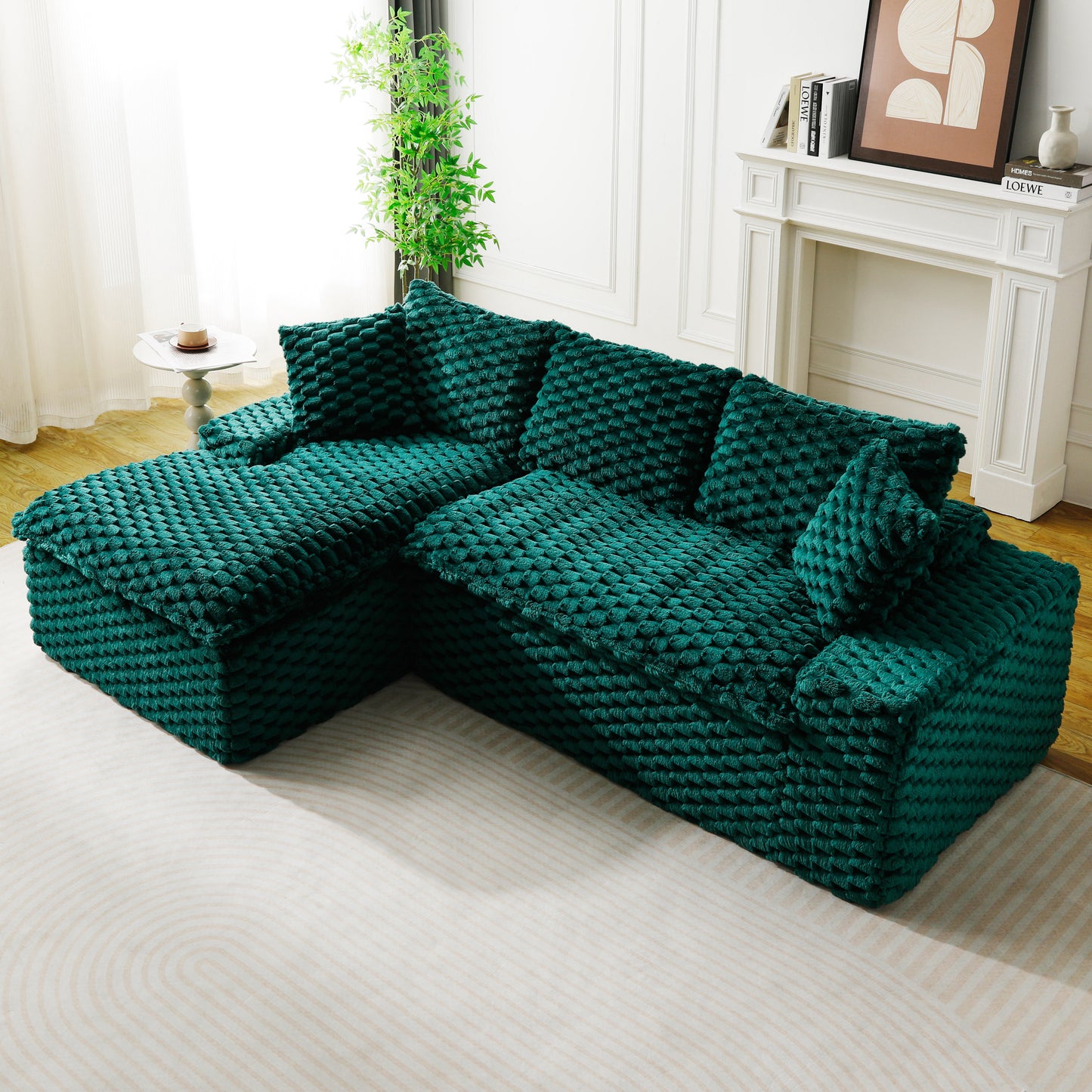 Green Velvet Convertible Sectional Sofa with Chaise Lounge