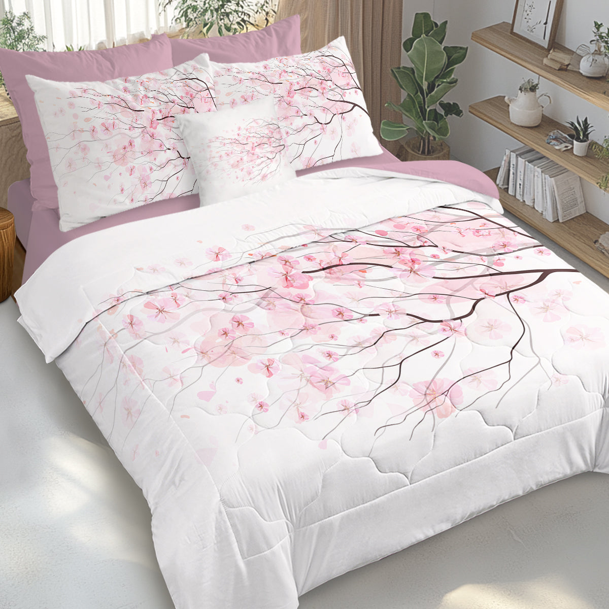 Cherry Blossom Comforter Set - 8 Pieces Twin Size Soft Bedding