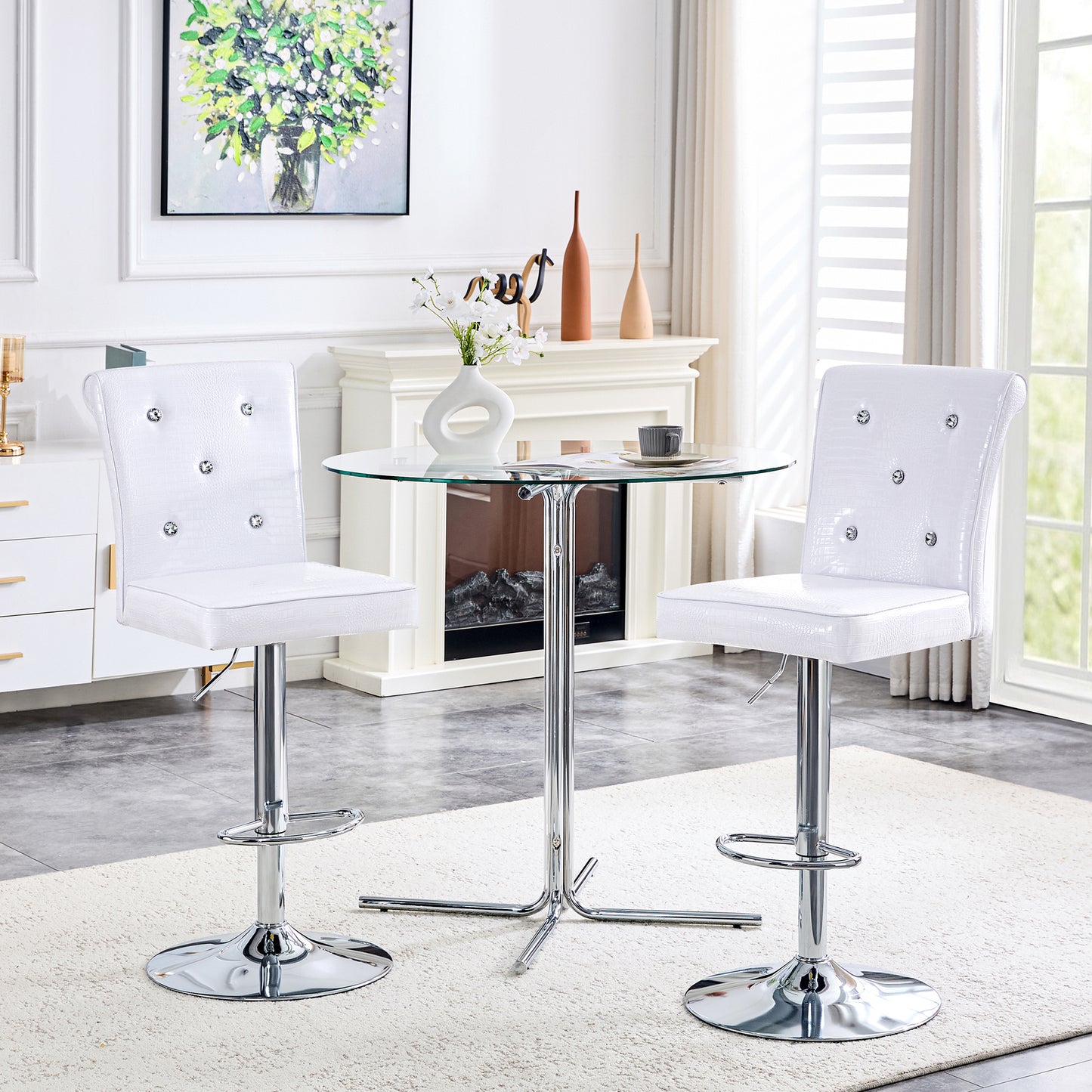 A Set Of 2 White Vintage Crocodile Leather Lift Chairs, Featuring