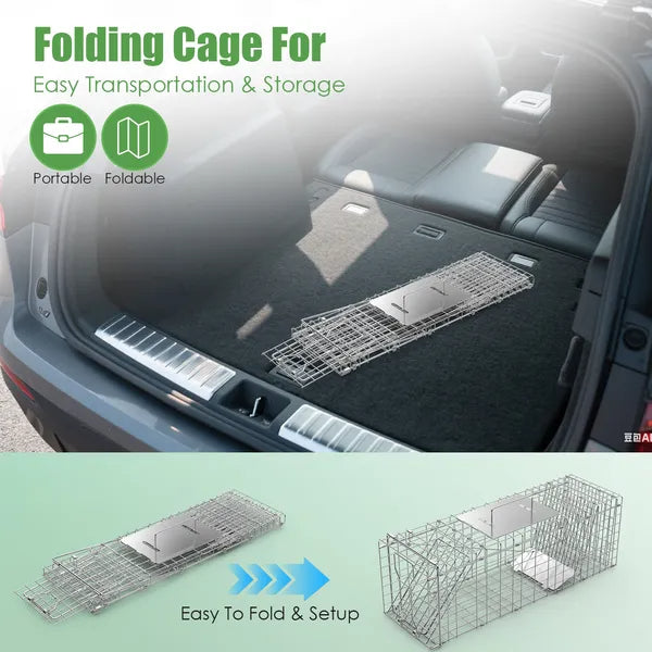 Heavy Duty Live Animal Trap Cage - Foldable Design, Humane Capture