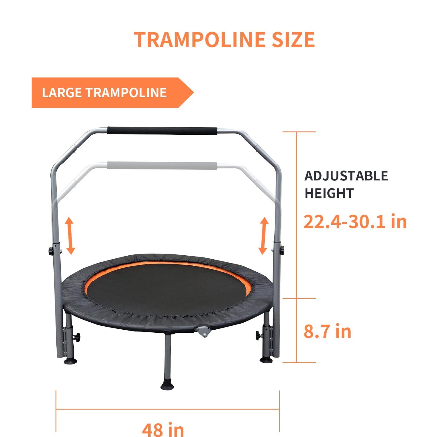 Mini Fitness Trampoline with Adjustable Handles - 48 Inch