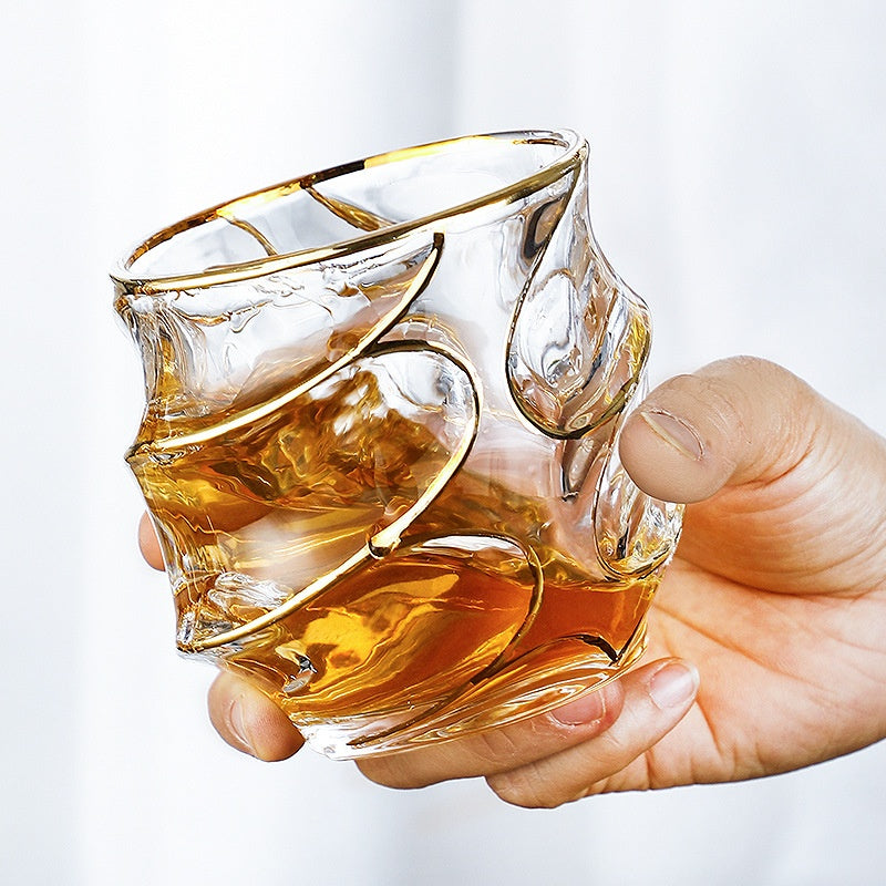 Gold Line Wine Glass Set - Whiskey & Cocktail Drinking Cups for Home Bar