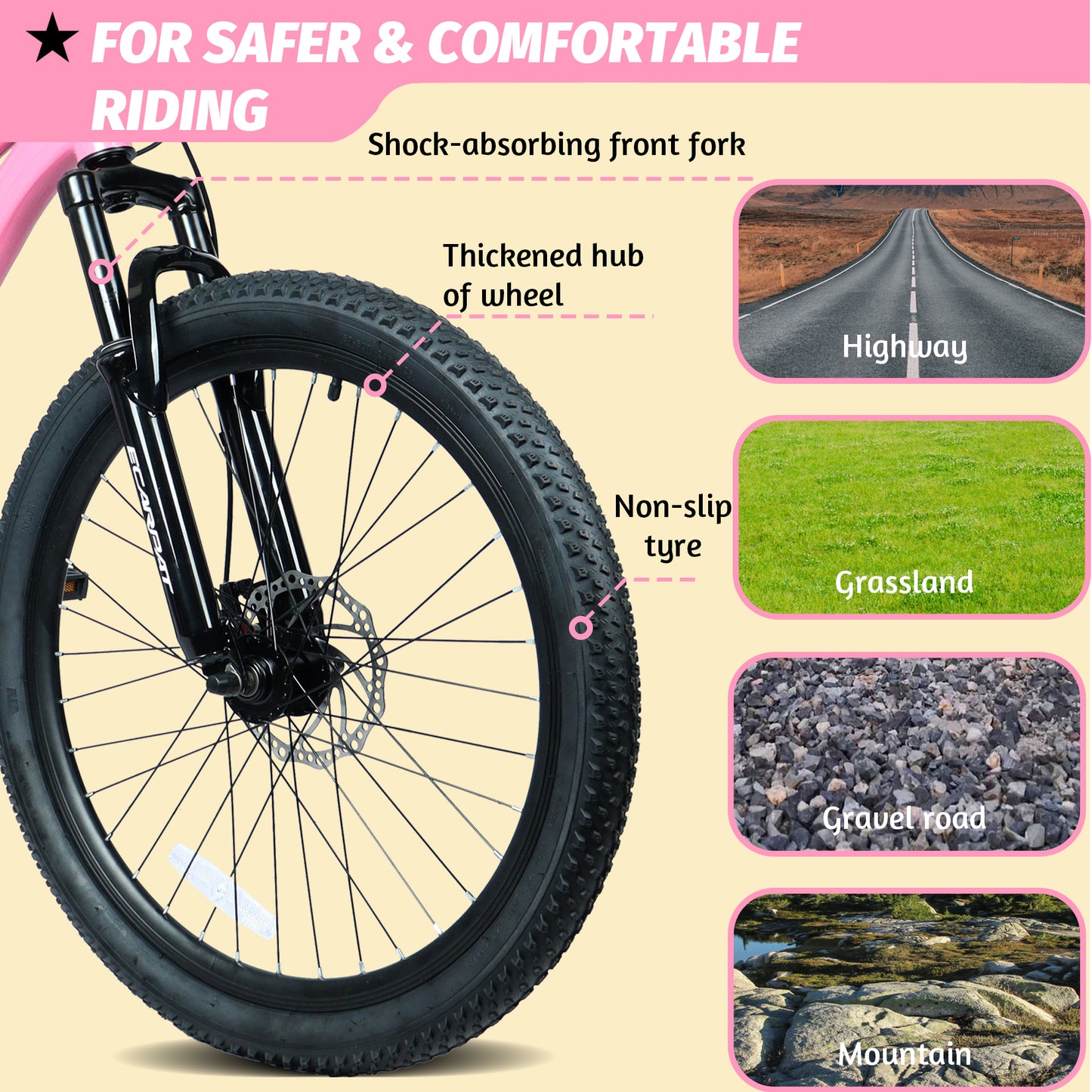 24-Inch Youth Mountain Bike with 7 Speeds & Front Suspension - Pink