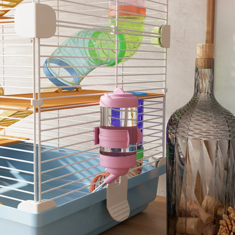 Pet Hamster Cage with Exercise Wheel and Tubes, 5 Tiers, Portable Light Blue