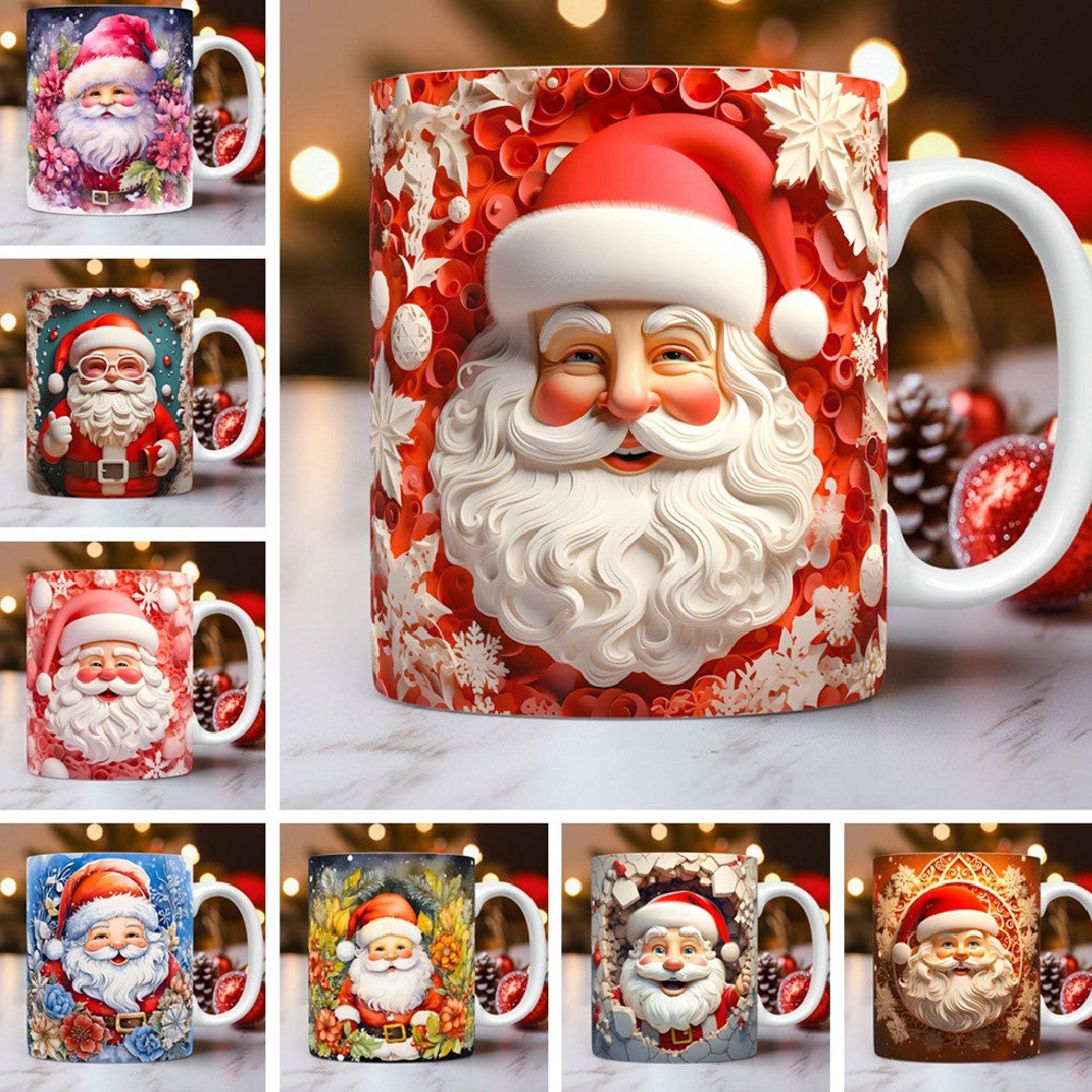 3D Christmas Ceramic Mug with Santa Design - Space Theme Holiday Coffee Cup