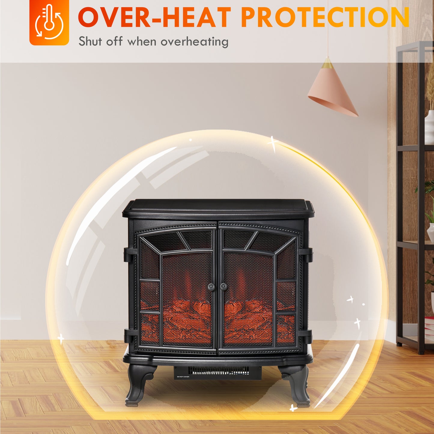 27-Inch Electric Fireplace Heater with Remote & Adjustable Brightness