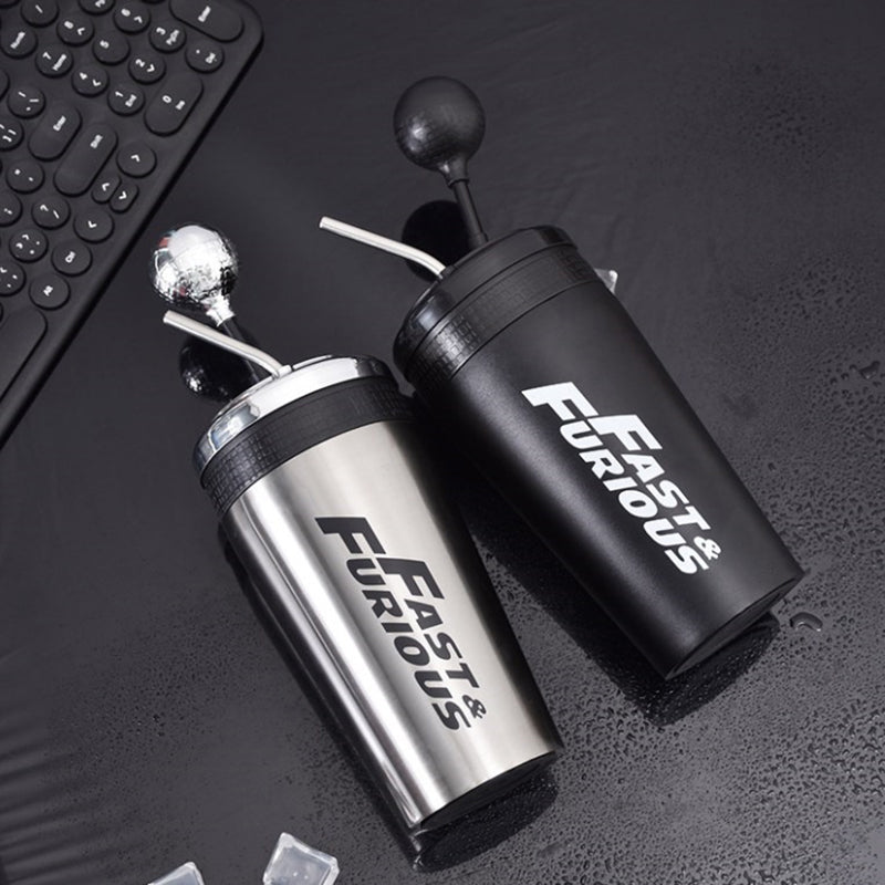 Insulated Stainless Steel Car Water Bottle with Straw 500ml - Fast & Furious Design
