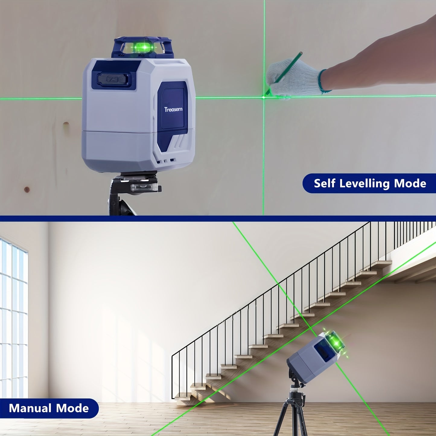 Self-Leveling Laser Level with Green Laser, Rechargeable, Tripod Mount, Model LL 3DG