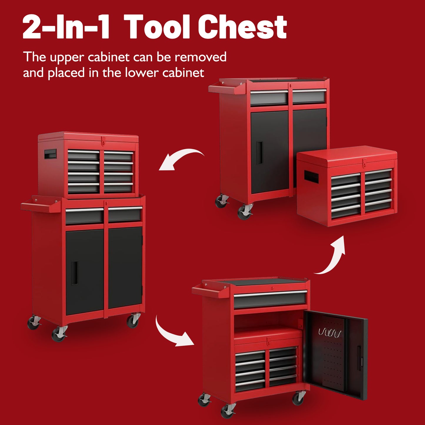 Tool Chest, 5-Drawer Rolling Storage Cabinet With Detachable Top Box,