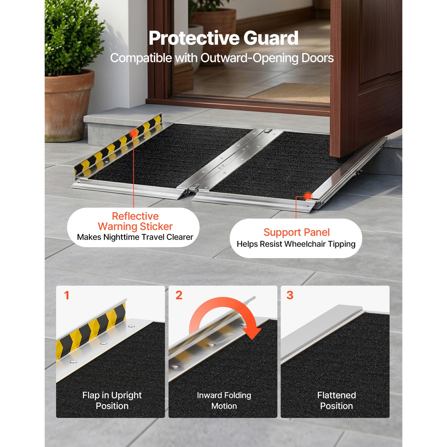 Portable Wheelchair Ramp 2FT Non-Slip Aluminum Folding Handicap Entry Threshold