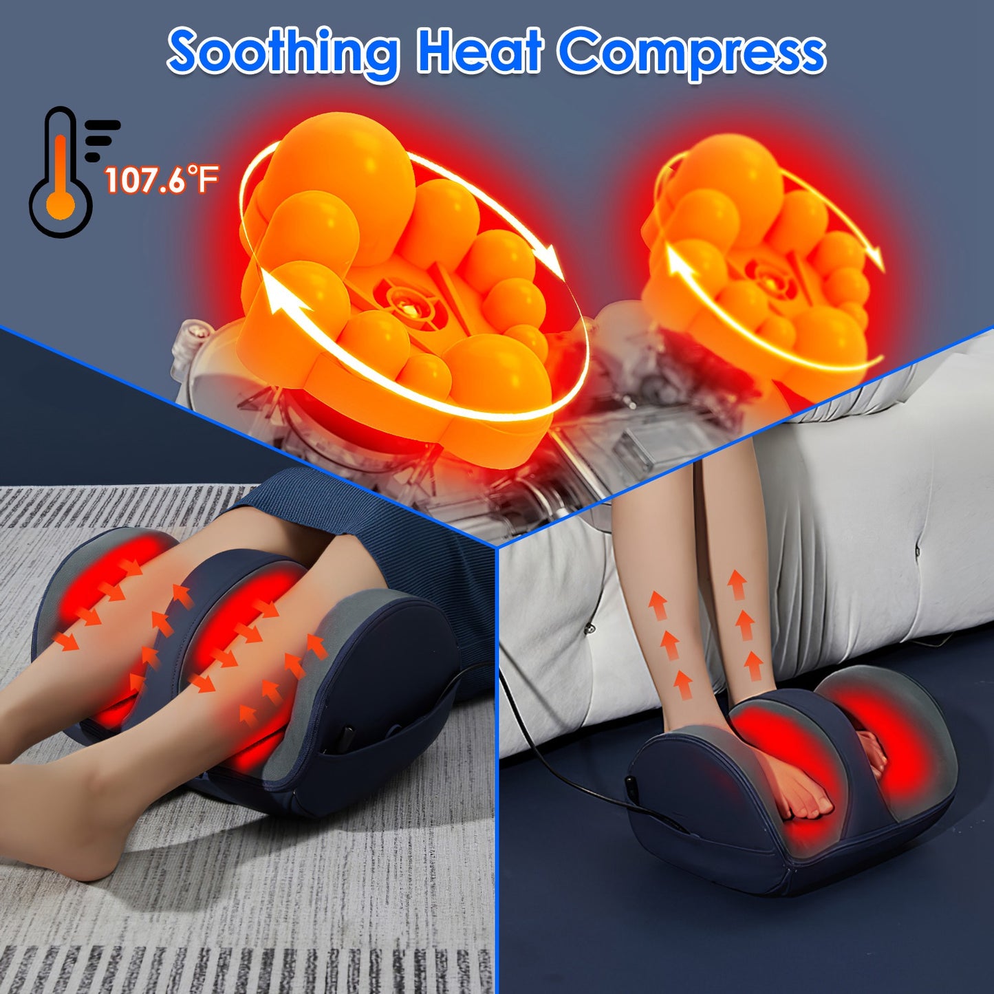 Shiatsu Foot and Calf Massager with Heat - 3 Modes & Intensity - Blue