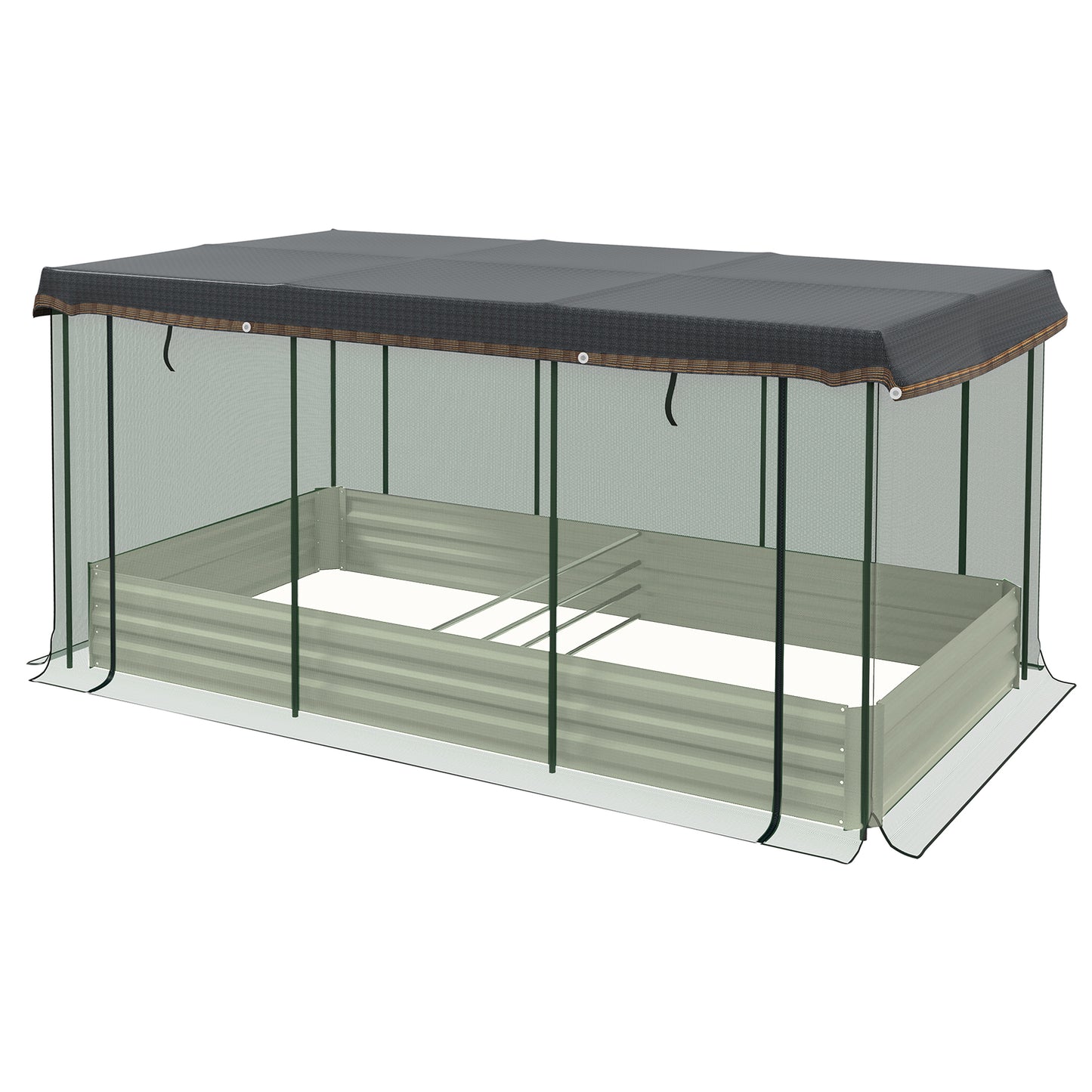 Galvanized Steel Raised Garden Bed with Crop Cage and Shade Cloth - Beige, 1190x360x140mm