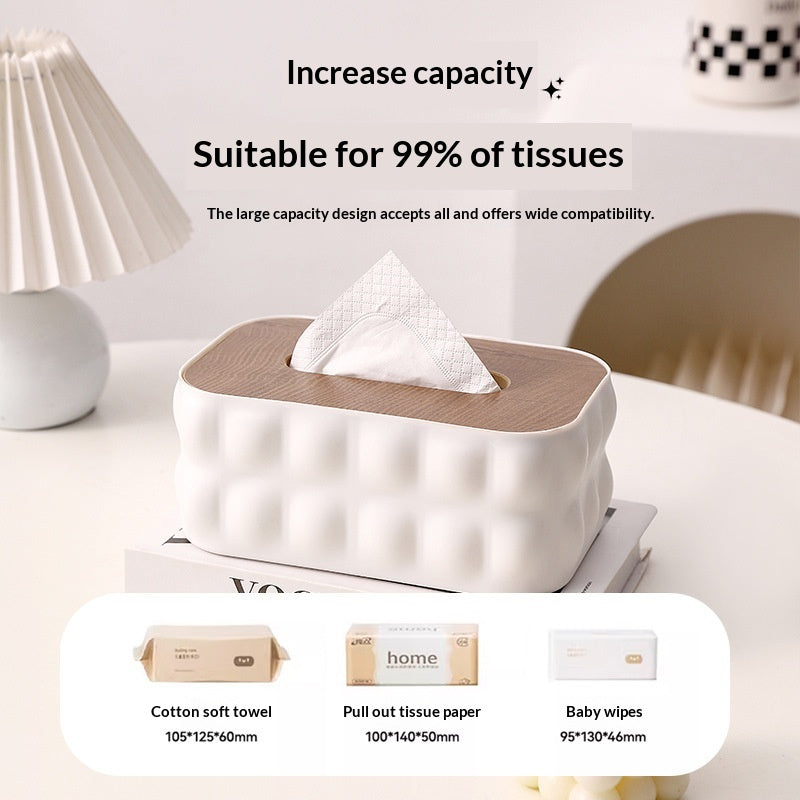 Wooden Lid Tissue Box - Bathroom Storage Organizer, Waterproof Plastic Desktop