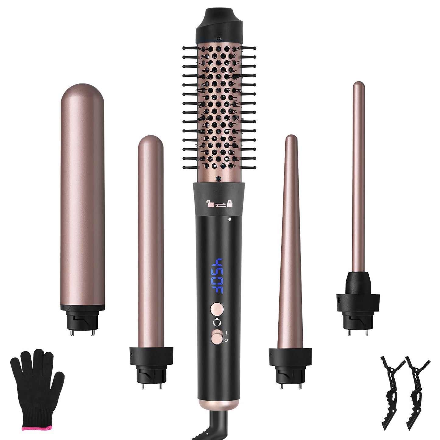 5-in-1 Curling Iron Wand Set with Interchangeable Barrels & Heat Control