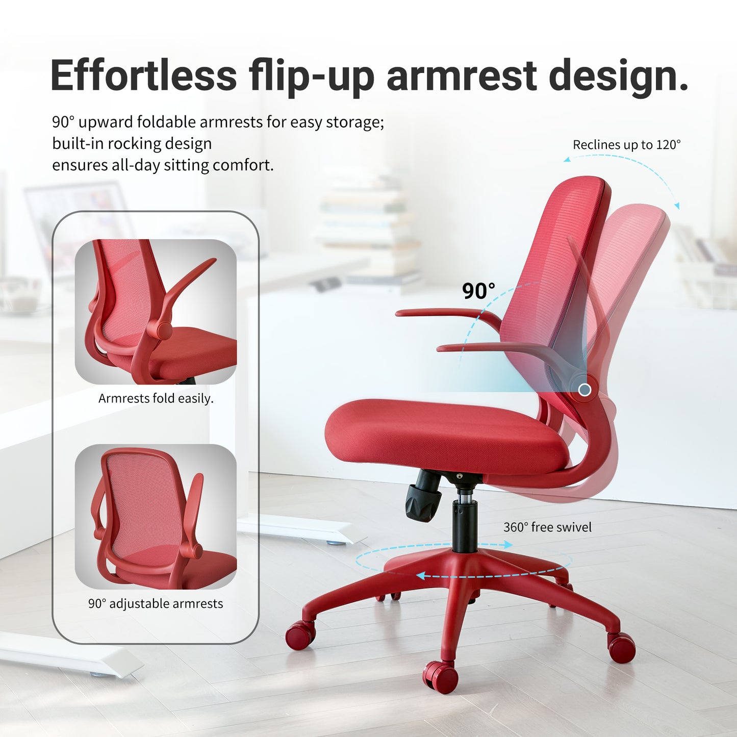 Ergonomic Mesh Office Chair - Comfortable & Fireproof - Red