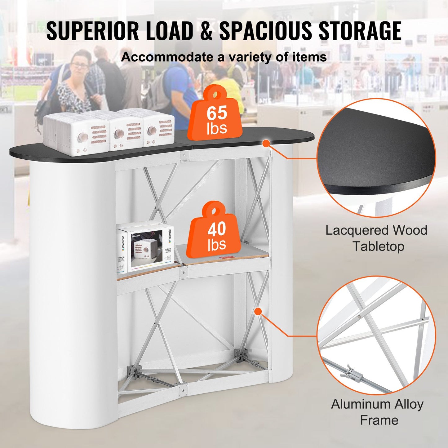 Portable Tradeshow Podium Table with Storage - 51.18" x 18.31"