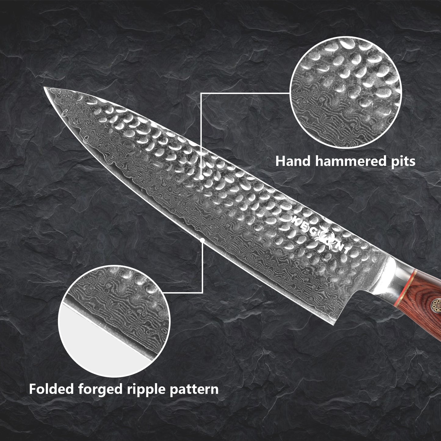 Damascus Chef Knife - 8 Inch Full Tang 10Cr15CoMoV Steel with Gift Box