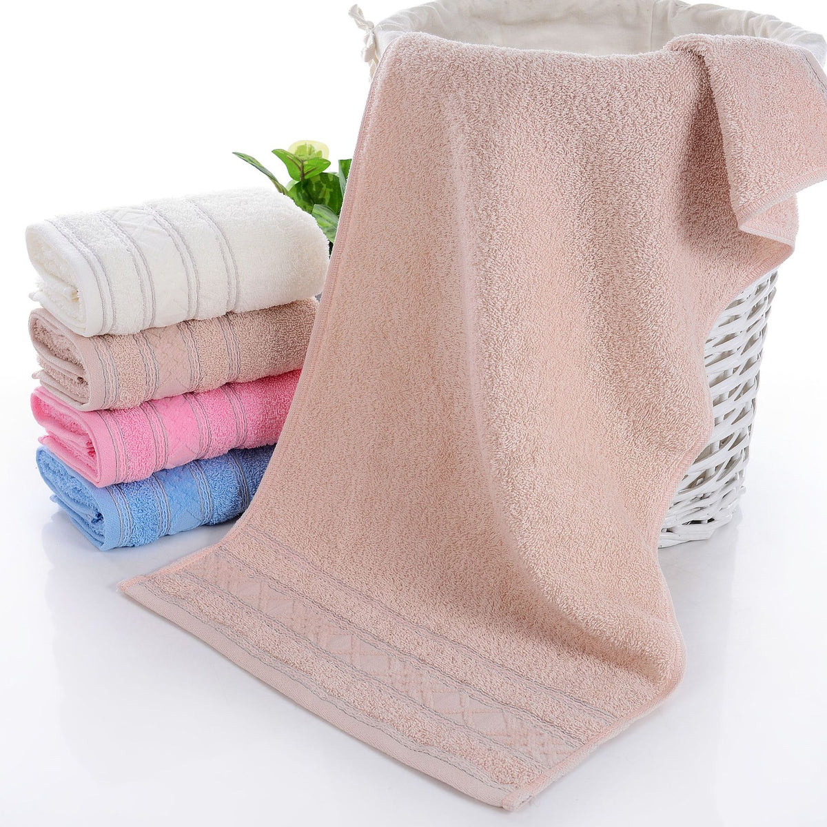 Pure Cotton Towel - Soft, Highly Absorbent, Solid Color, Embroidered All-Cotton