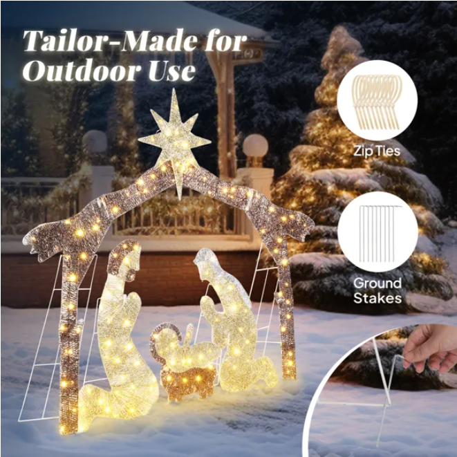 6ft Nativity Scene Roof Decoration with 190 LED Lights for Christmas Garden