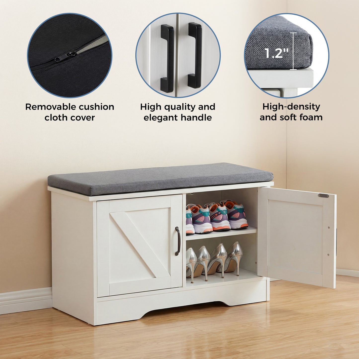 Wooden Shoe Storage Cabinet for Living Room - Multiple Sizes
