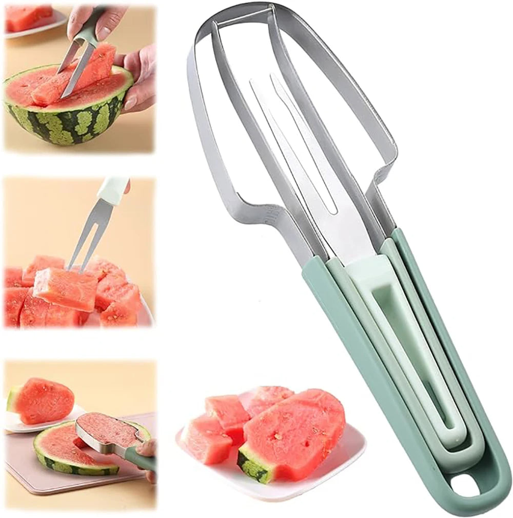 3-in-1 Watermelon Cutter Tool - Stainless Steel Slicer & Fork