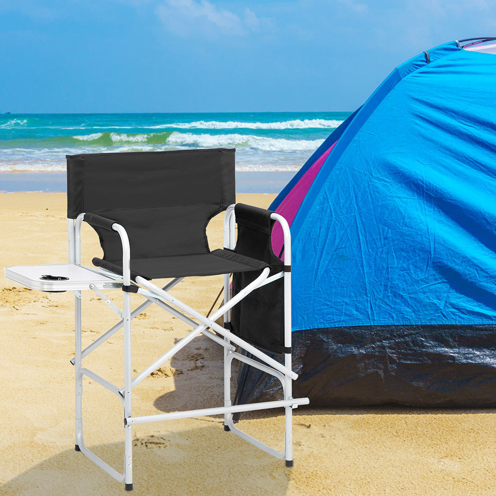 Folding Director's Chair with Footrest and Storage - Black