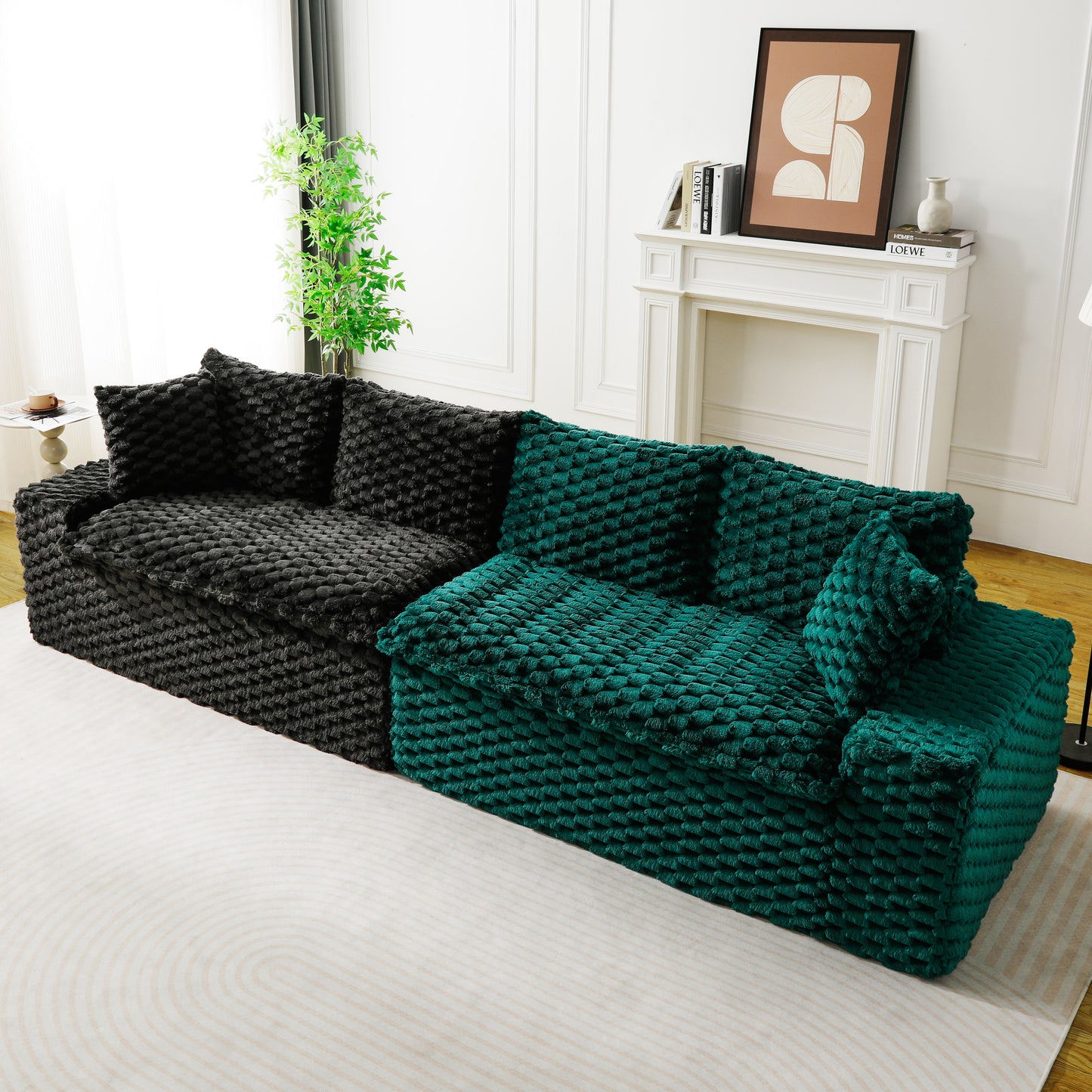 Luxury Color-Block Velvet Multifunctional Sofa - Black & Green