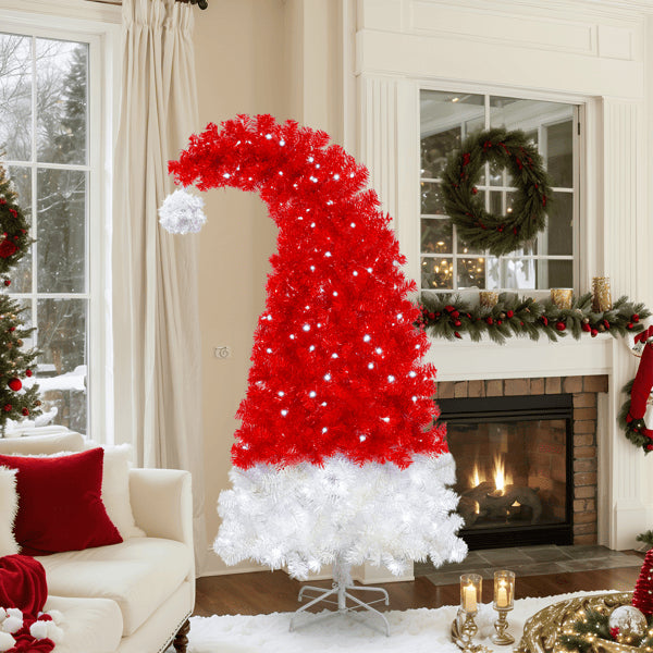 6FT Artificial Christmas Tree with LED Lights - Santa Hat Shape