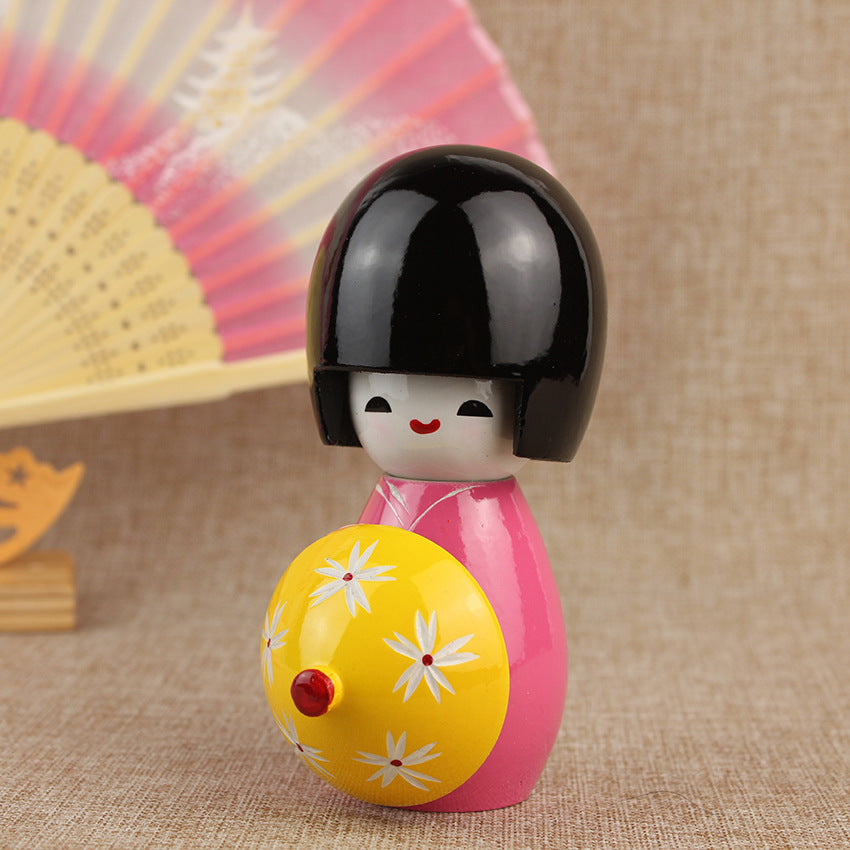 Japanese-Style Kimono Doll for Sushi Restaurant Decor - Handmade Wooden Figurine
