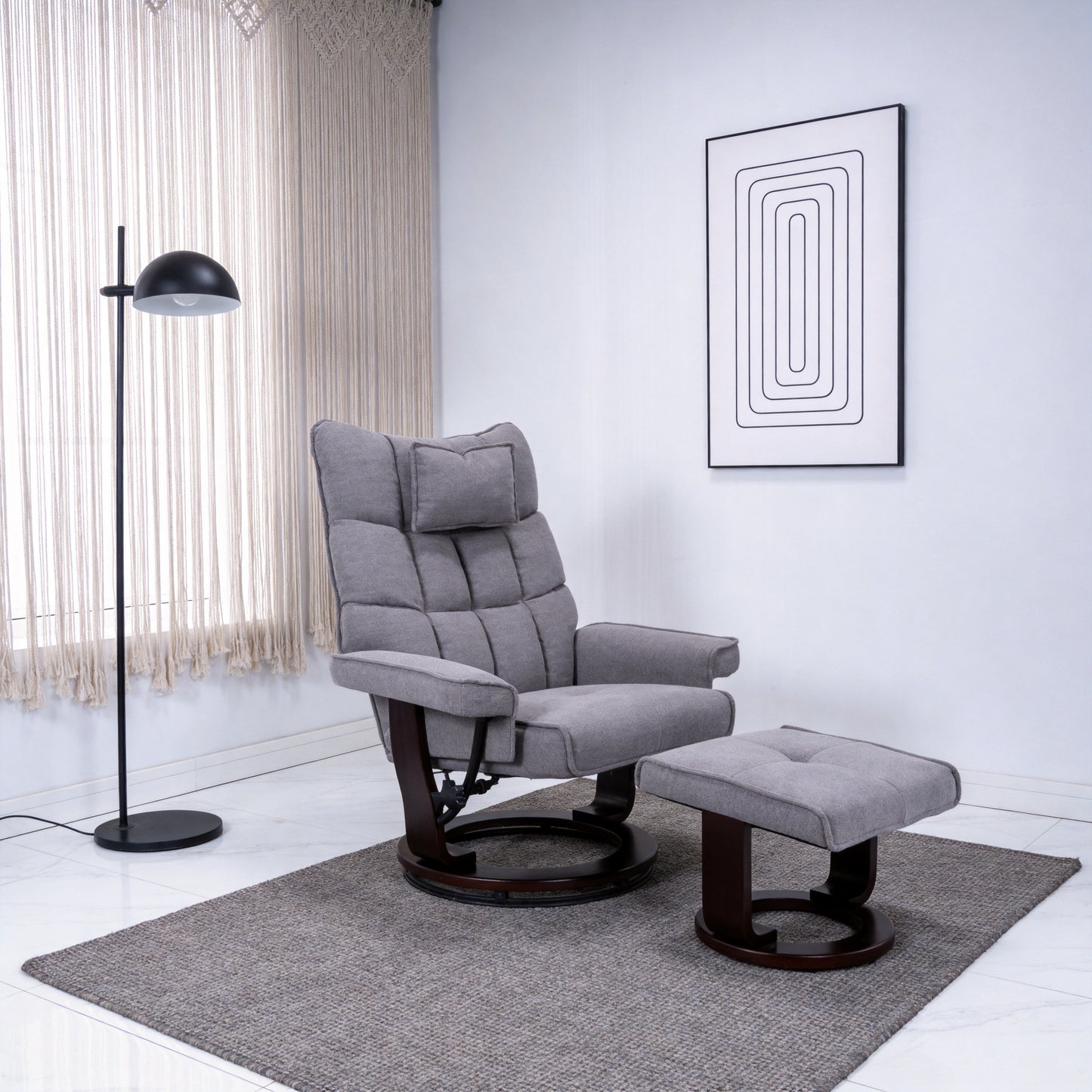 Massage Recliner Chair with Ottoman - Heated Chenille Fabric, Grey