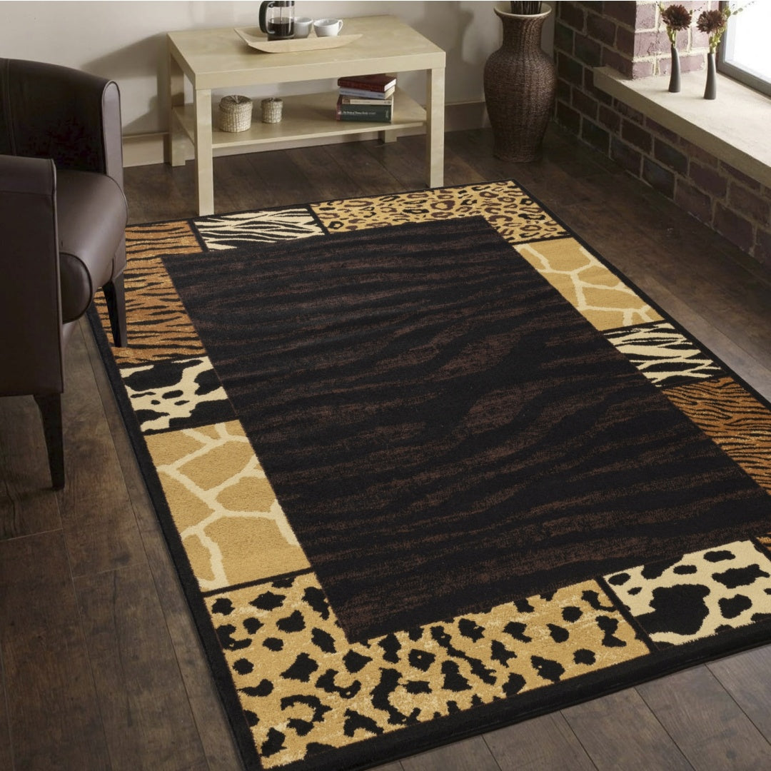Animal Print Area Rug - 5'3" x 7'3" - Black Multi