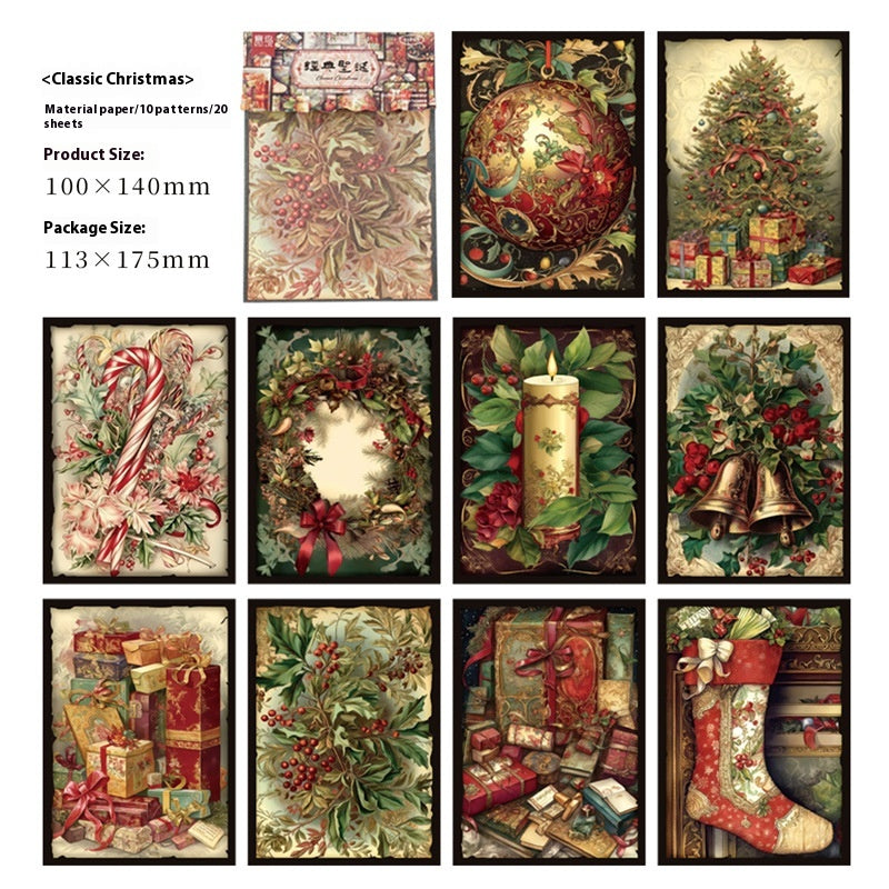Retro Decorative Paper Sheets for Festive & Holiday Crafts - 20 Pack