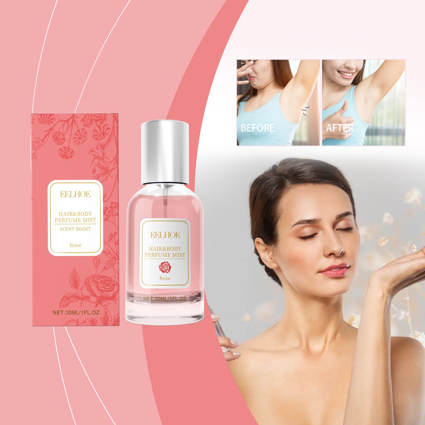 Rose Scented Body and Hair Fragrance Mist - Elegant Floral Perfume Spray