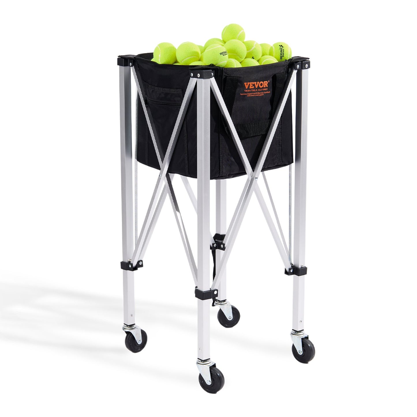 Foldable Tennis Ball Hopper Cart with 150 Capacity, Lightweight Aluminum, Wheels & Removable Bag