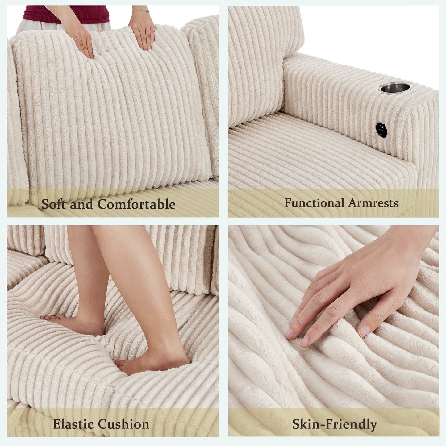 L-Shaped Sectional Sofa Bed with USB Charging & Storage - Beige