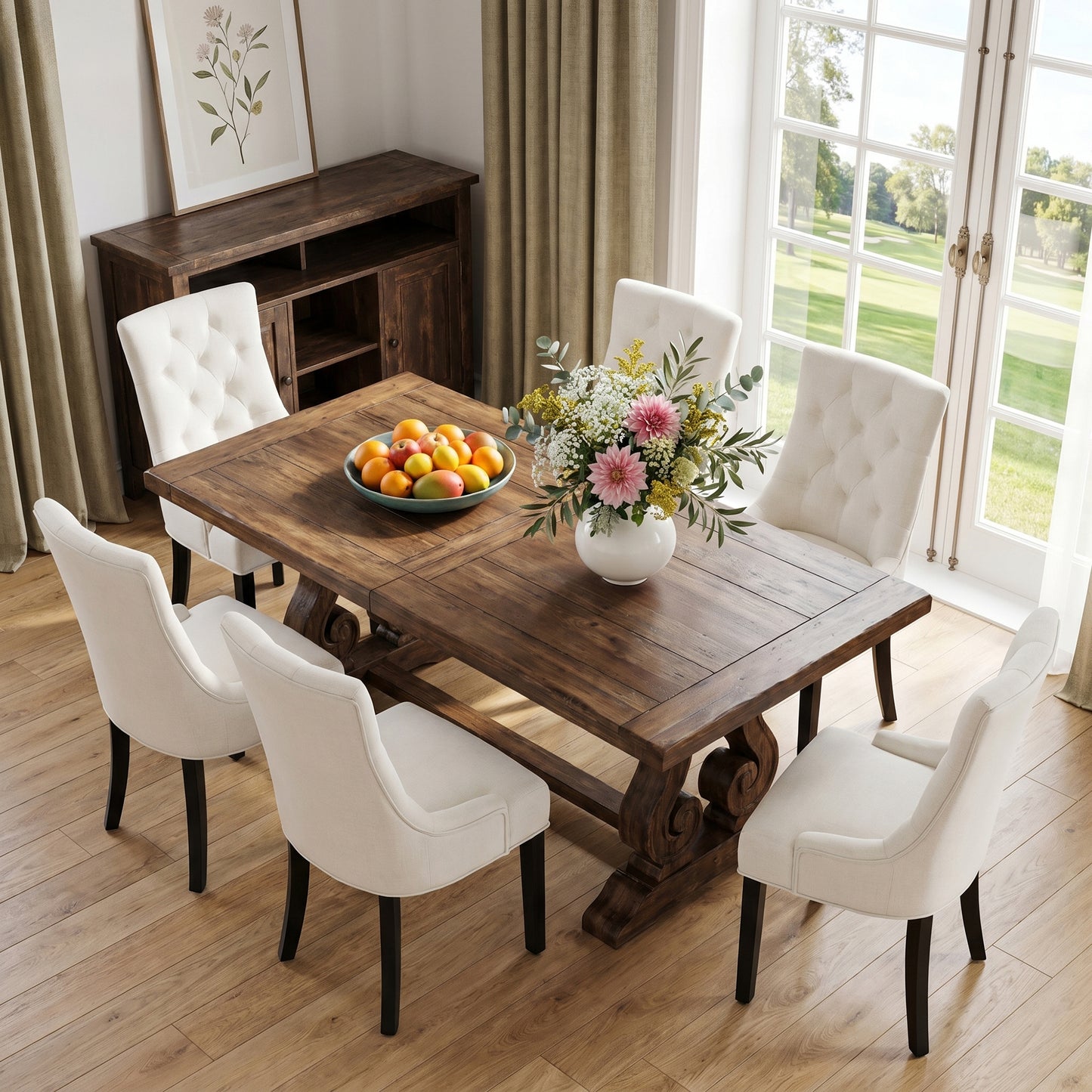 Modern Tufted Dining Chairs - Set of 2 Linen Upholstery Beige