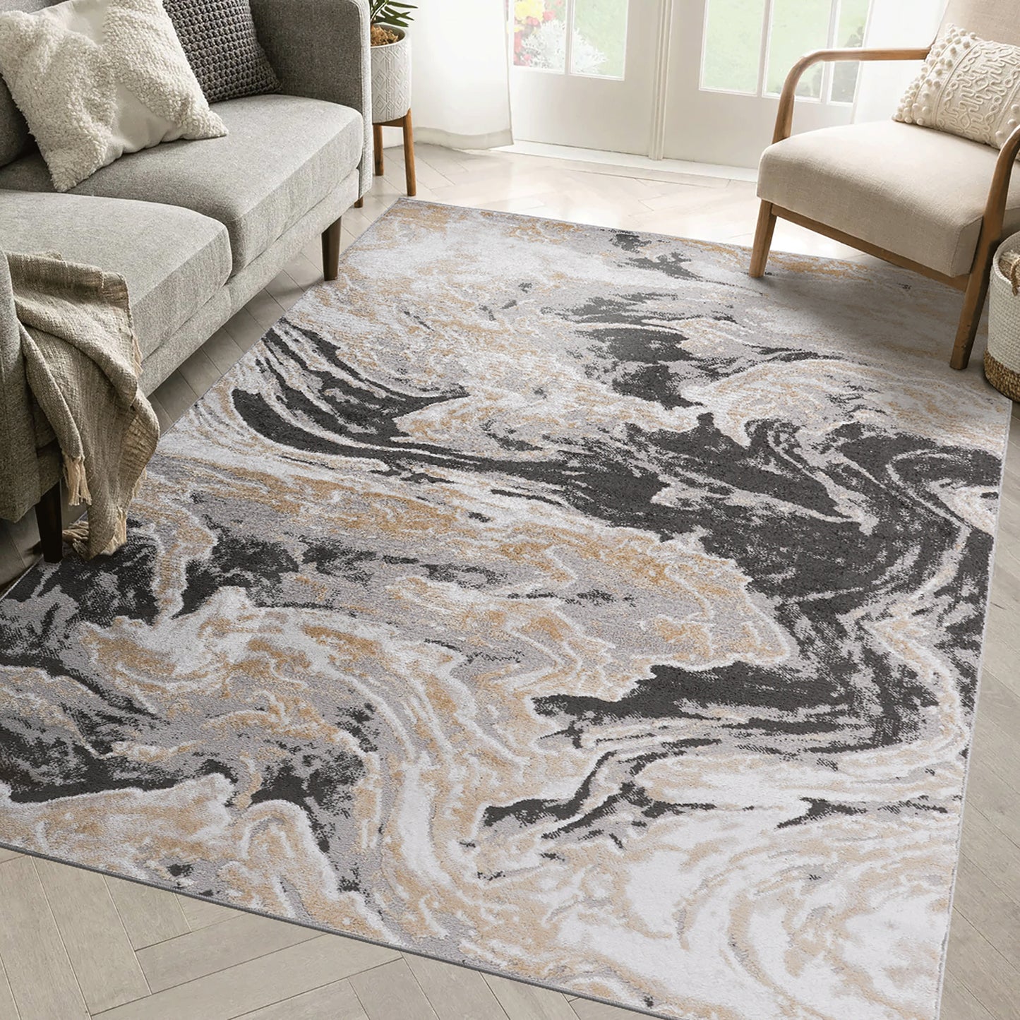 PAYAS 5X7 Grey Abstract Area Rug