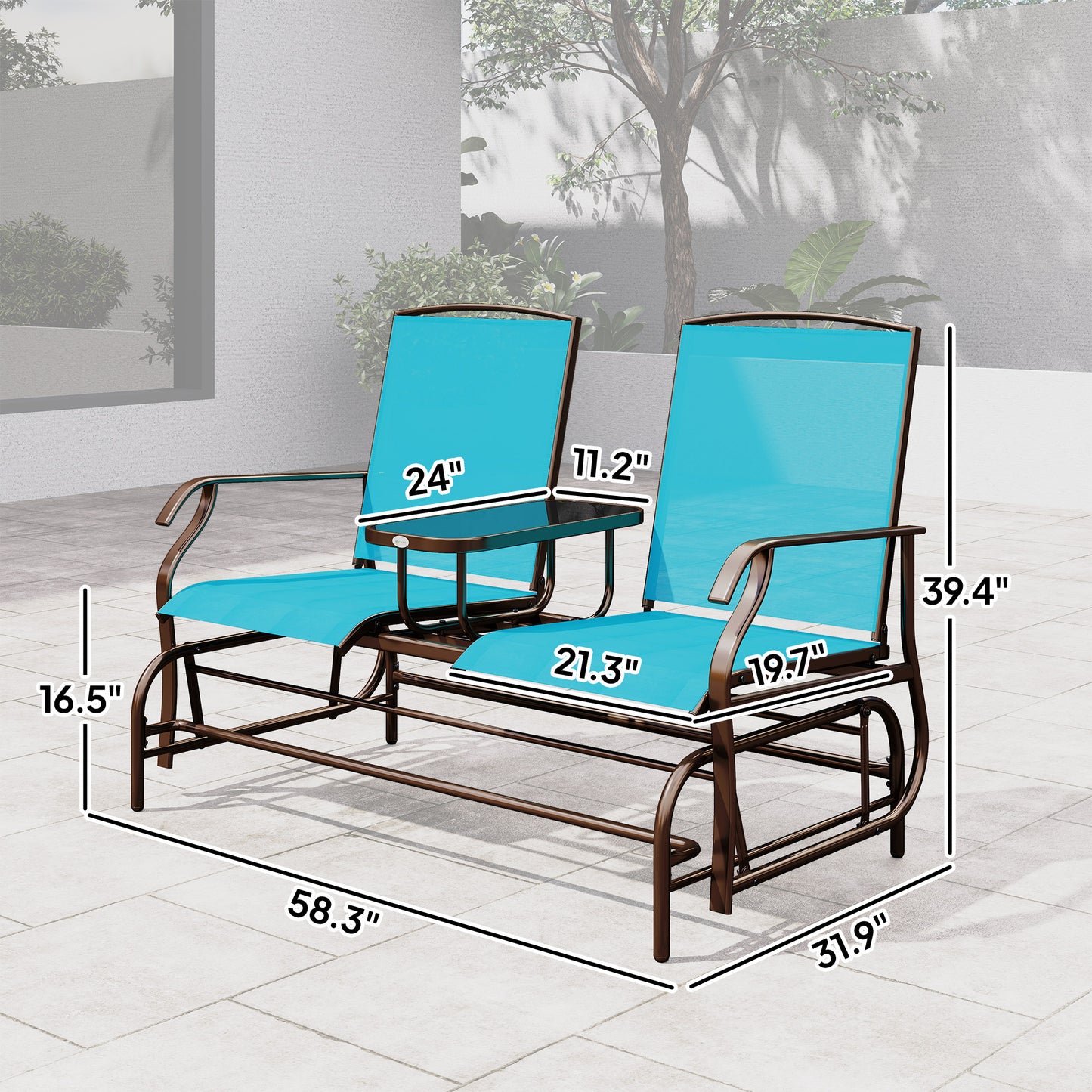 Two-Person Outdoor Glider Bench with Mesh Fabric - Blue
