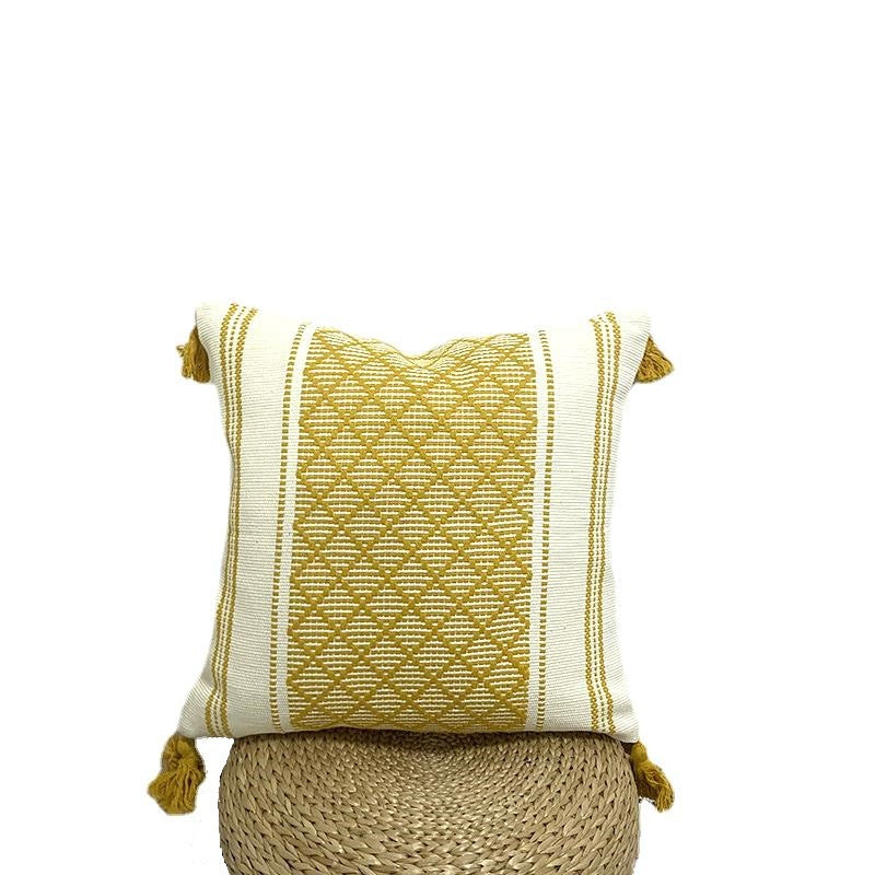 Geometric Woven Jacquard Tassel Cushion Cover - 45x45cm Home Decor