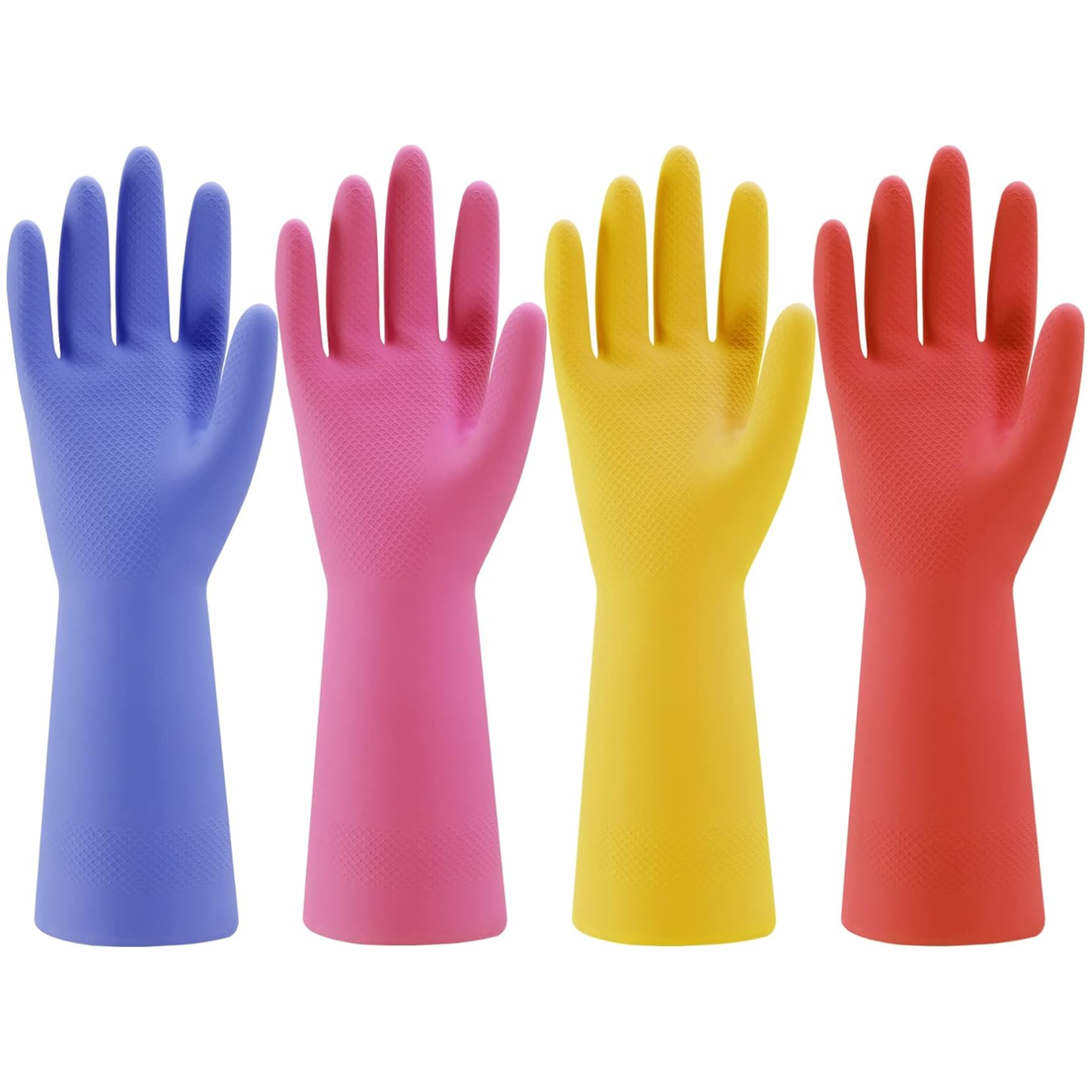 Multicolor Reusable Rubber Dishwashing Gloves - Household Cleaning, Flexible & Non-Slip, 4 Pairs