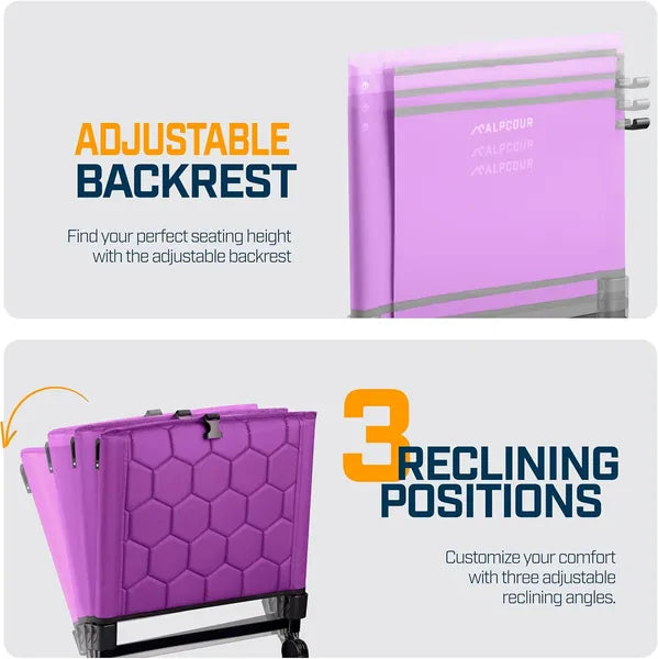 Folding Reclining Stadium Seat with Back Support - Purple
